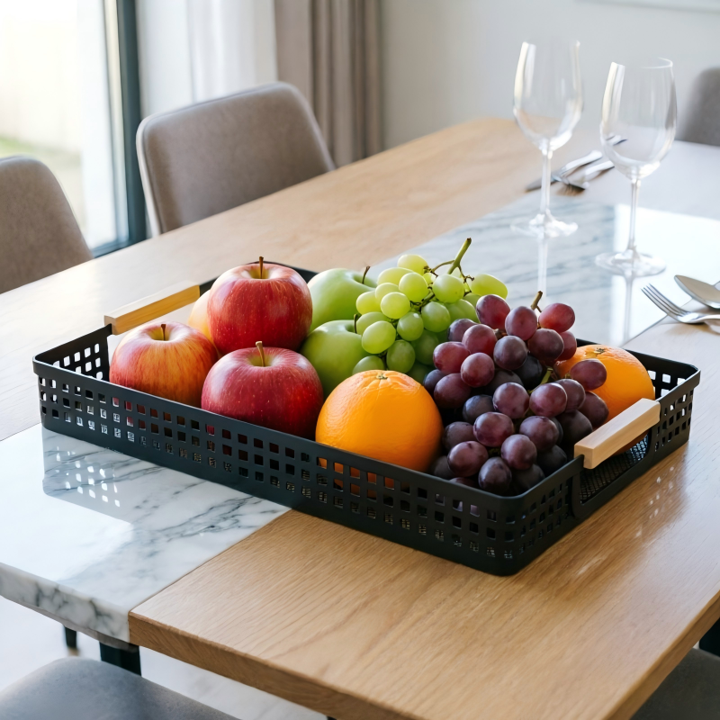 Mesh  Basket with Bamboo Handles