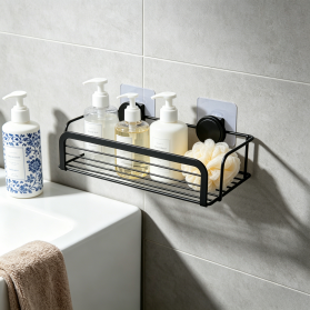 Wall Mounted Single Layer Iron Wire Bathroom Shelf with Adhesive Patch No Drilling