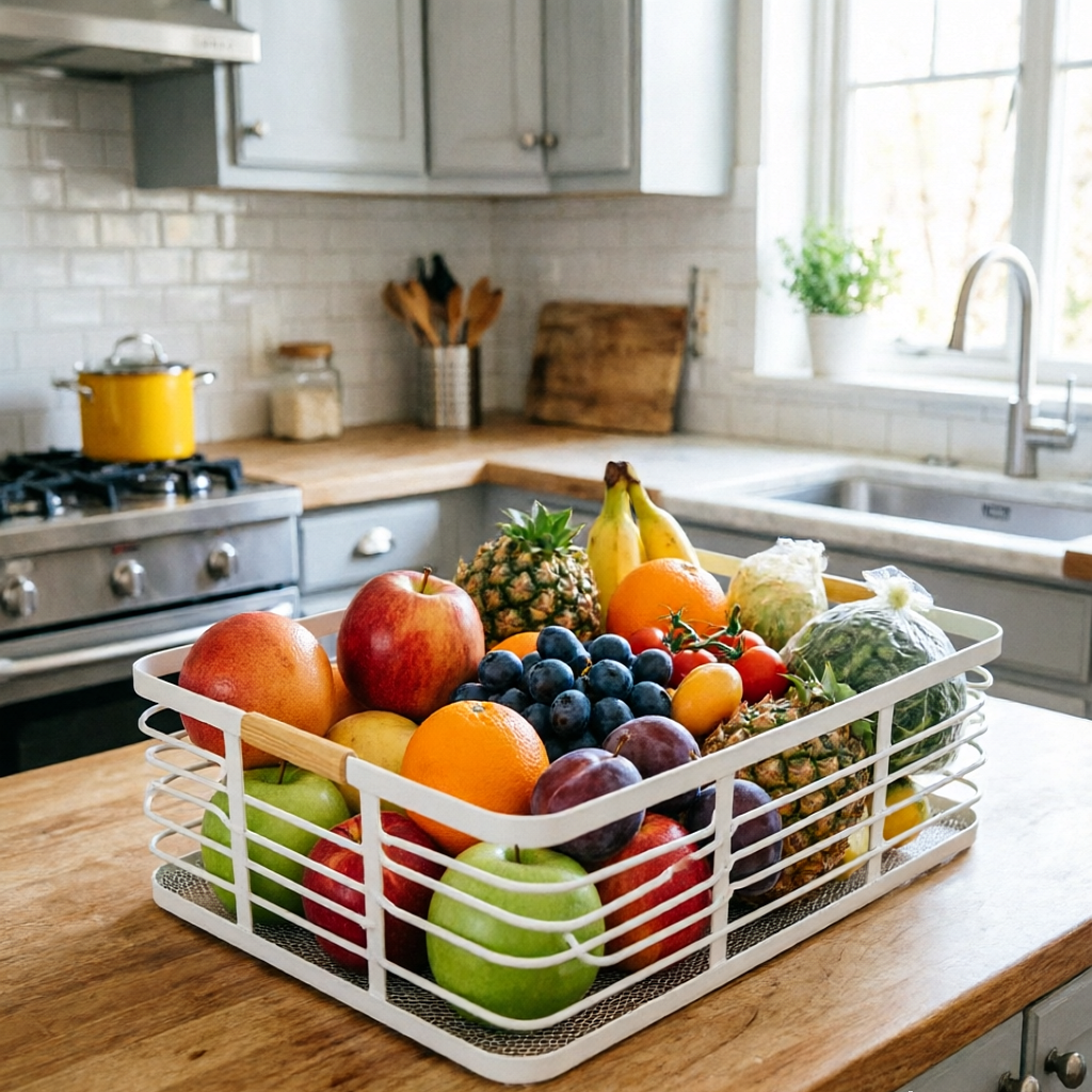 Metal Mesh Basket with Bamboo  Handles