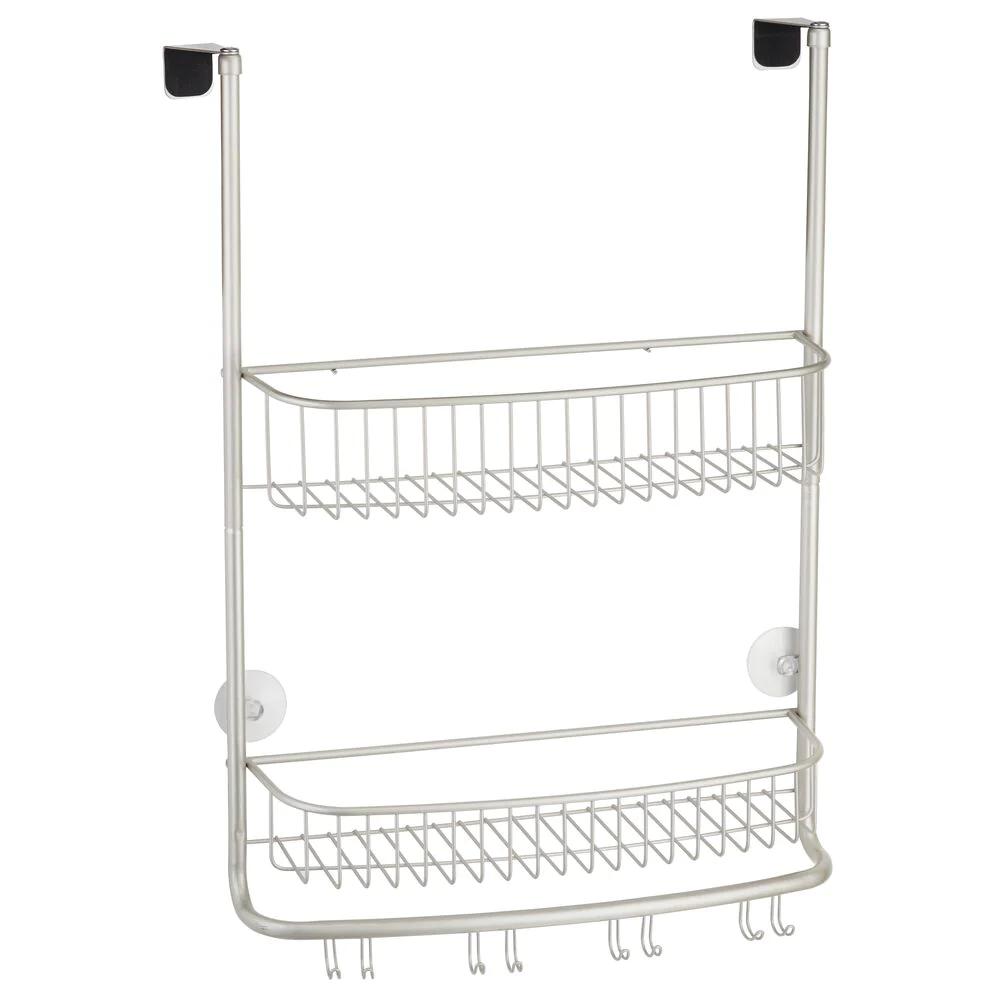 WIDE OVER DOOR WIRE SHOWER CADDY WITH HOOKS satin(1)