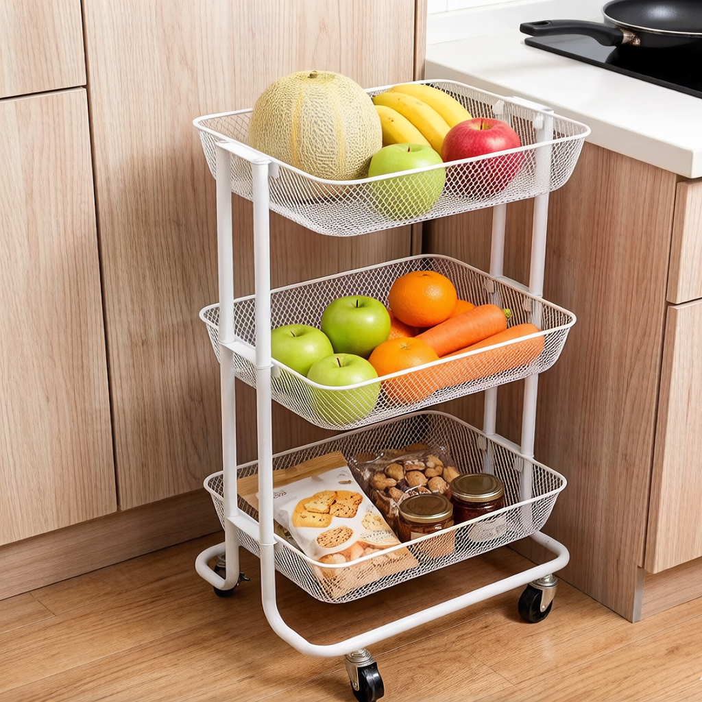 3 Tier Mesh Rolling Cart