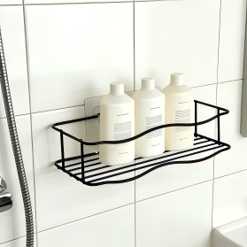 Curved Iron Single Bathroom Shelf, No Drill Adhesive Mount Wall Storage Organizer for Shower Room
