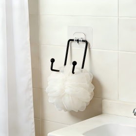 Powder Coated Iron Wire Double Hook, No Drill Adhesive Hook with Seamless Sticker for Bathroom Wall Hanging