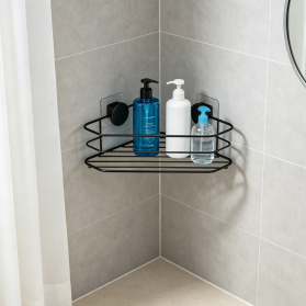 Bathroom Corner Single Tier Wire Storage Shelf with Self Adhesive No Trace Stickers