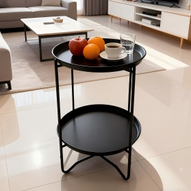 2-Tier Movable Round Tray Storage Rack with Metal Stand