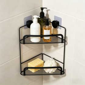 2-Tier Iron Wire Corner Bathroom Shelf with No-Drill Adhesive Patches