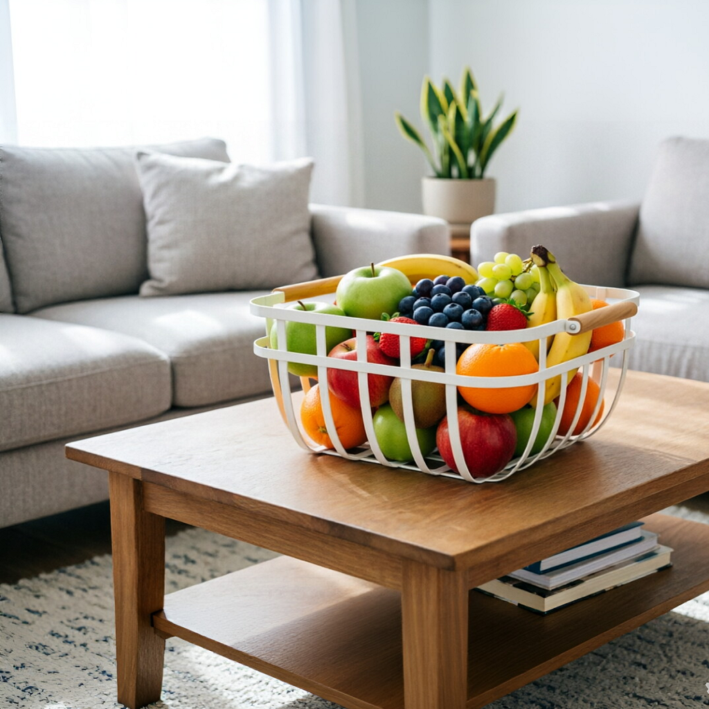 Modern Basket with Bamboo Handles 