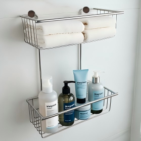Double Tier Stainless Steel Bathroom Shelf, T-Weld Electroplated Wall Mount Storage with Fix Screws