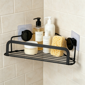 Single Layer Iron Wire Corner Bathroom Shelf with Adhesive No Drill Patch