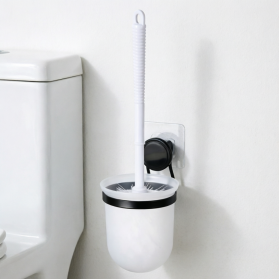 Iron Wire Toilet Brush Holder with Adhesive Patch, Includes Brush & Cup