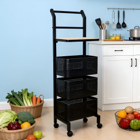 4-Tier Rolling Storage Cart with Pull-Out Baskets & MDF Top