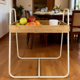 Bamboo Tray Metal Frame Side Table