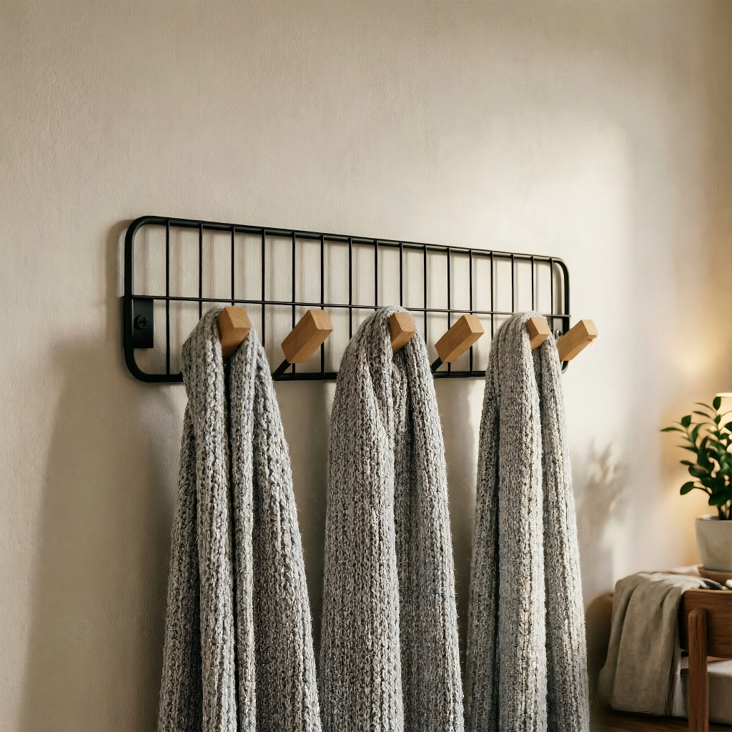 Modern Wall Rack with Wood Hooks
