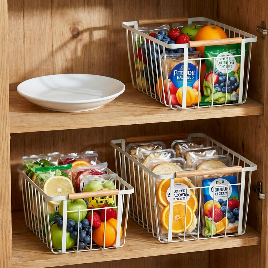 Flat Wire Nesting Baskets with Wood Handles