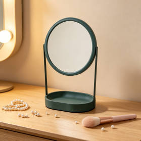 Stone Base Round Makeup Mirror with Spray-Coated Iron Frame