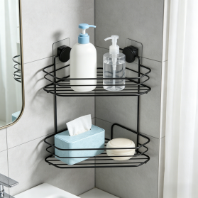 Bathroom 2 Tier Corner Wire Storage Shelf with Self Adhesive No Trace Wall Stickers