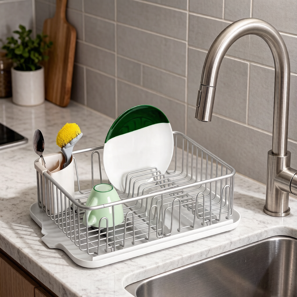 Aluminum Dish Rack with Drainboard