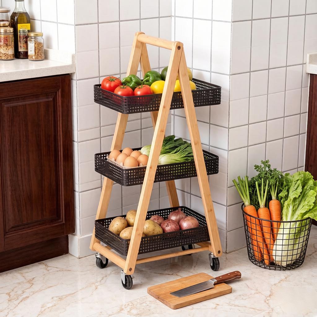 3 Tier Multi-Purpose Trolley with Bamboo