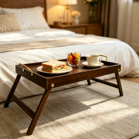 Folding Legs Wooden Tray Stand with Double Handles
