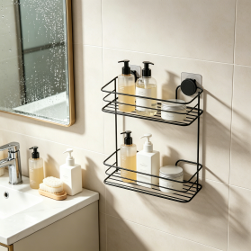 Bathroom 2 Tier Wire Storage Shelf with Self Adhesive No Trace Wall Stickers