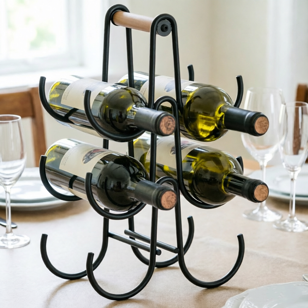 6 Bottles Wine Rack with  Bamboo Handle