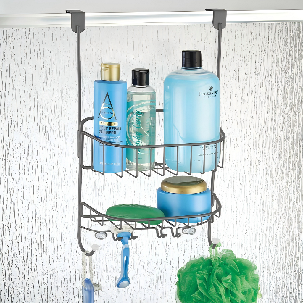 2-Tier Over Door Shower Caddy with Hooks