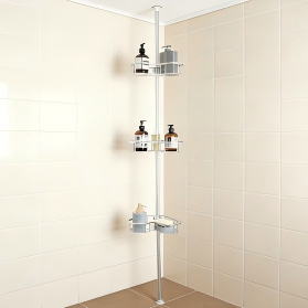 3-Tier Aluminum Tension Pole Basket Rack Anodized Storage Organizer