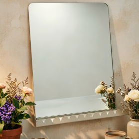 Simple Lace Edge Iron Mirror Shelf Wall Mounted Bathroom Vanity Organizer