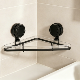 Iron Wire Acrylic Corner Shelf with Suction Cup Hook, Wall Mounted Bathroom Organizer