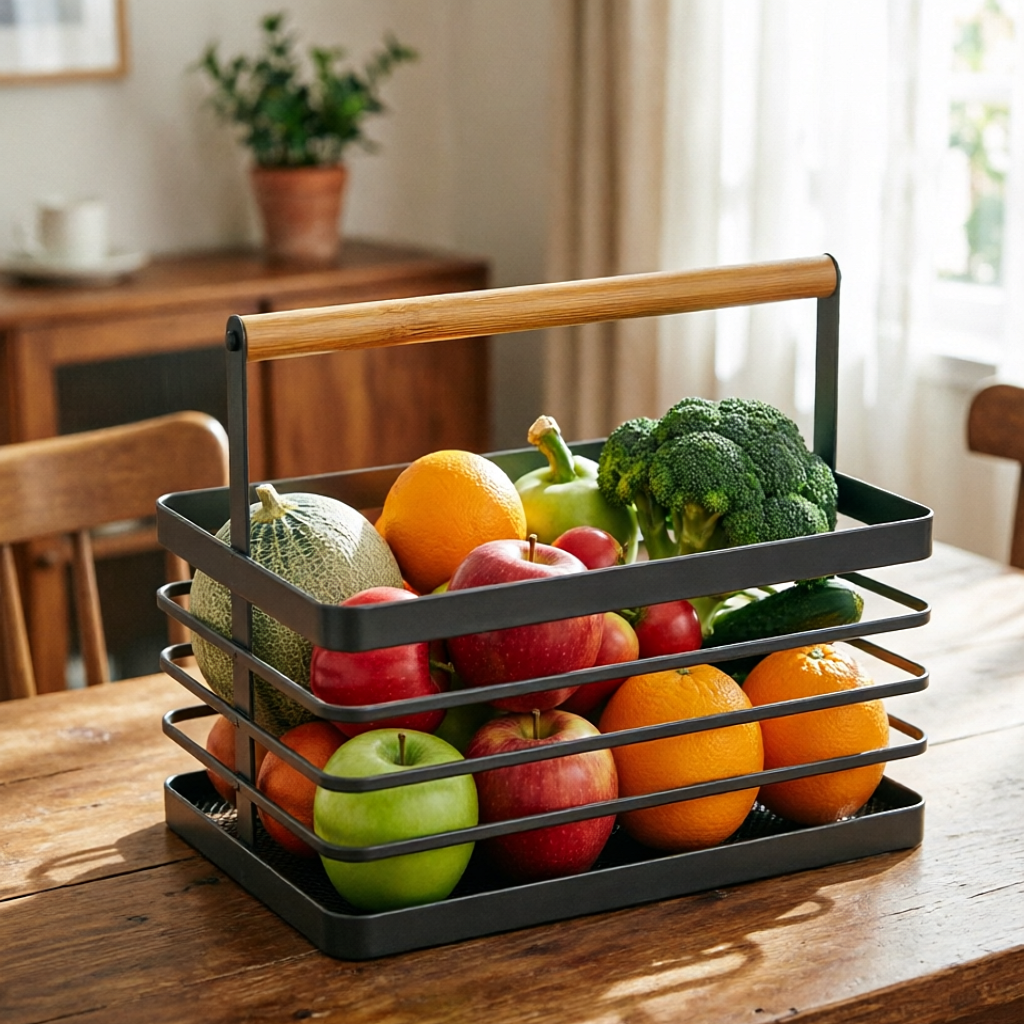 Metal Tote with Bamboo Handle