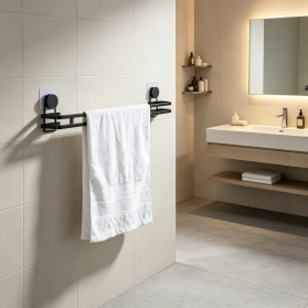 Iron Wire Bathroom Towel Bar with Self Adhesive No Drill Wall Mounted Patches