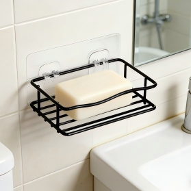 Curved Iron Wire Soap Dish Holder, Wall Mount with No Drill Adhesive Sticky Hook Bracket for Bathroom Storage