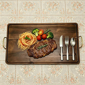 Double Handle Wooden Tray with Cutlery Slots