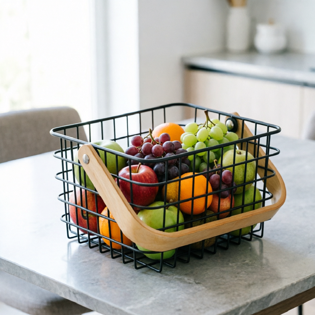 Wire Basket with Bentwood handle