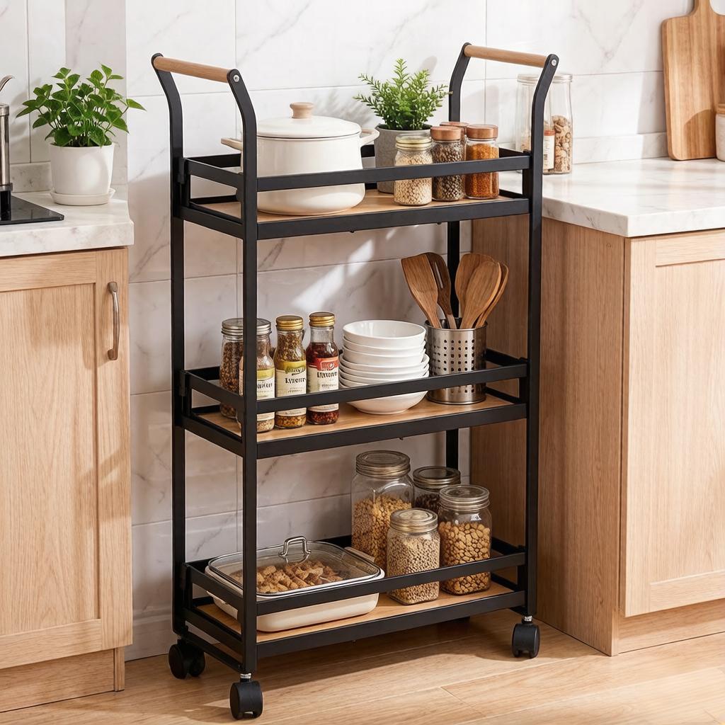 3 Tier Multi-Purpose Trolley with Bamboo