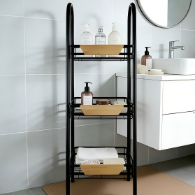 3 Tier Freestanding Metal Wire Rack with Bamboo Accents