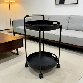 2-Tier Round Rolling Cart with Bamboo Handle