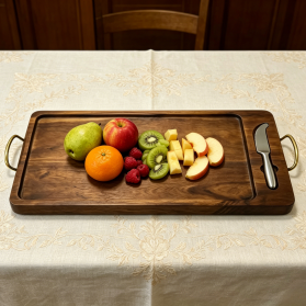 Double Handle Wooden Tray with Cutlery Slots