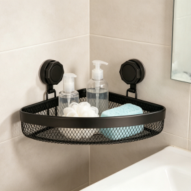 Bathroom Corner Wire Mesh Basket Spray Paint with Suction Cup Hooks