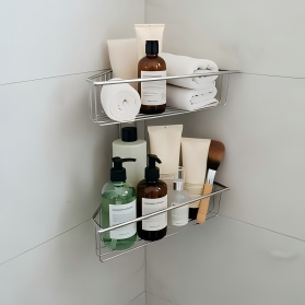 2-Tier Stainless Steel Corner Bathroom Shelf, T-Welded Electroplated Wall Mount Storage with Fixing Screws