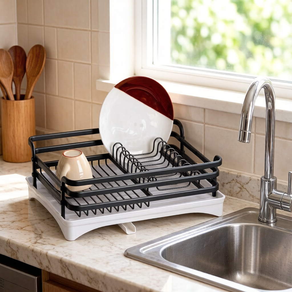 Aluminum Dish Rack with Drainboard
