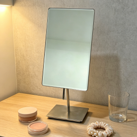 Polished Steel Base Swivel Desk Mirror with Handle, Adjustable HD Vanity Mirror
