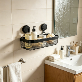 Bathroom Iron Wire Spray Paint Storage Basket with Suction Cup Hooks