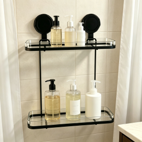 Iron Wire Acrylic 2-Tier Storage Shelf with Suction Cup Hook