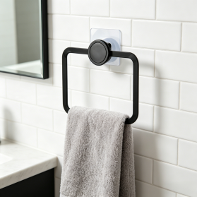 Iron Wire Bathroom Towel Ring with Self Adhesive No Drill Wall Patches