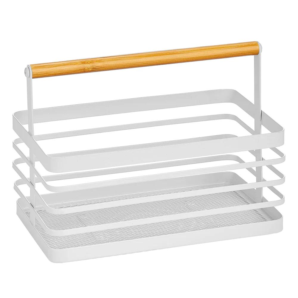 FLAT WIRE CADDY WITH BAMBOO HANDLE white(1)